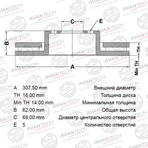 Диск тормозной BR0218S AVANTECH