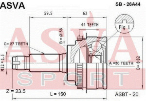 Вал привода колеса в сборе с ШРУСами SB-26A44 ASVA