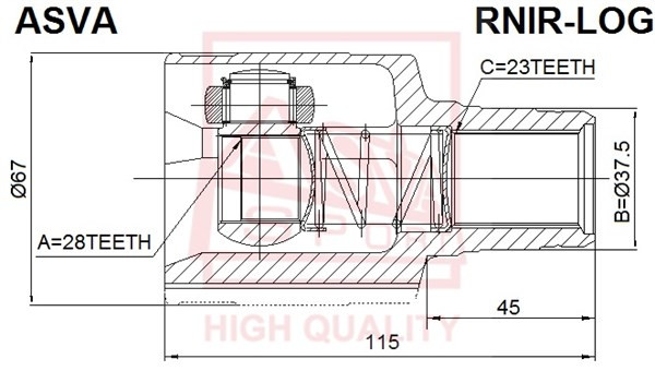 Вал привода колеса в сборе с ШРУСами RNIR-LOG ASVA