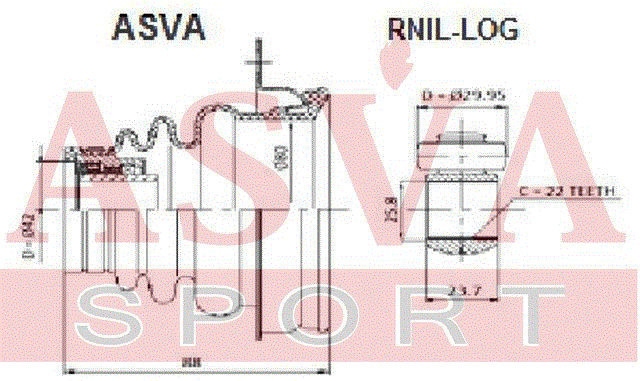 Вал привода колеса в сборе с ШРУСами RNIL-LOG ASVA