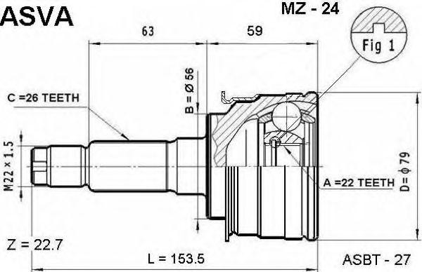 Вал привода колеса в сборе с ШРУСами MZ-24 ASVA