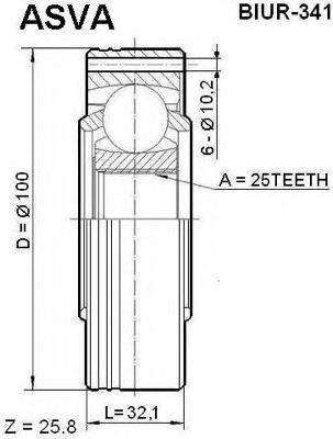 Вал привода колеса в сборе с ШРУСами BIUR-341 ASVA