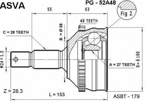 Вал привода колеса в сборе с ШРУСами PG-52A48 ASVA