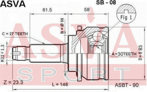 Вал привода колеса в сборе с ШРУСами SB-08 ASVA