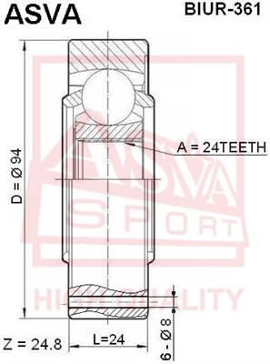 Вал привода колеса в сборе с ШРУСами BIUR-361 ASVA