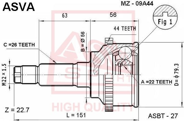 Вал привода колеса в сборе с ШРУСами MZ-09A44 ASVA