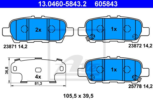 Колодки тормозные дисковые 13.0460-5843.2 ATE