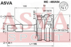 Вал привода колеса с ШРУСом ME-460A54 ASVA