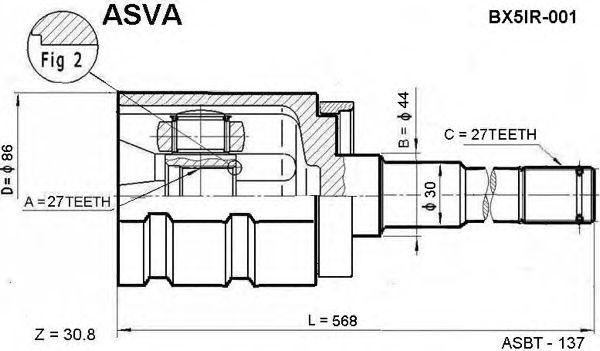 Вал привода колеса в сборе с ШРУСами BX5IR-001 ASVA