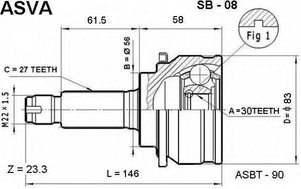 Вал привода колеса в сборе с ШРУСами SB-08 ASVA