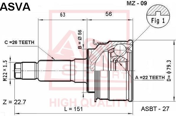 Вал привода колеса с ШРУСом MZ-09 ASVA