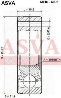 Вал привода колеса в сборе с ШРУСами MEIU-5002 ASVA