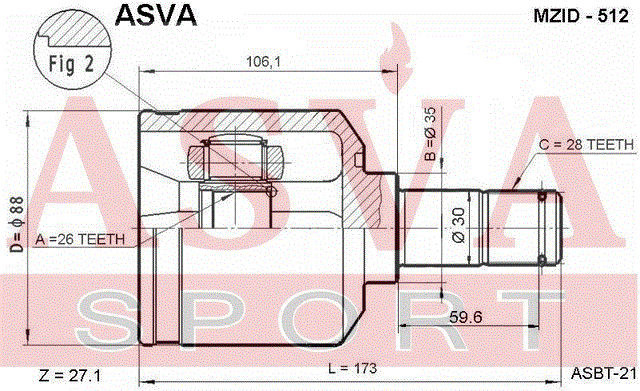 ШРУС MZID512 ASVA