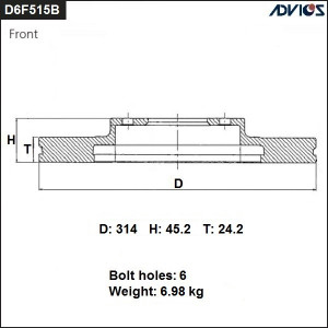 Диск тормозной D6F515B ADVICS