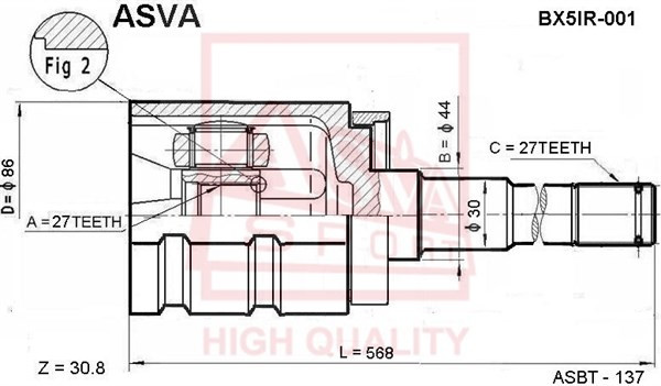 Вал привода колеса в сборе с ШРУСами BX5IR-001 ASVA