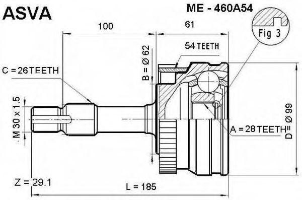 Вал привода колеса с ШРУСом ME-460A54 ASVA