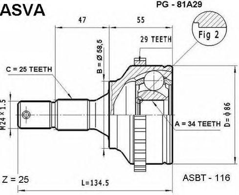 Вал привода колеса в сборе с ШРУСами PG-81A29 ASVA