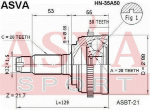 Вал привода колеса в сборе с ШРУСами HN-35A50 ASVA