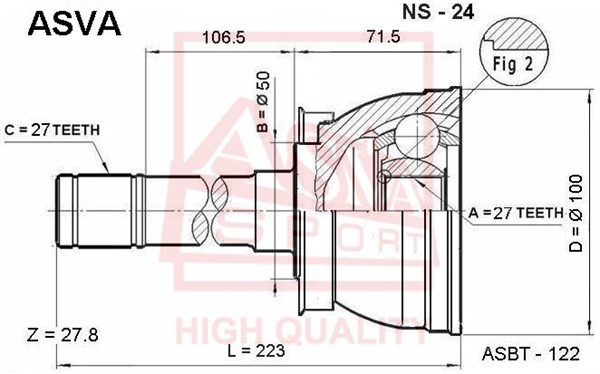 Вал привода колеса в сборе с ШРУСами NS-24 ASVA