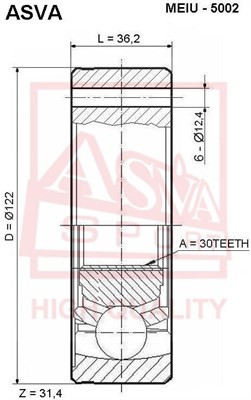 Вал привода колеса в сборе с ШРУСами MEIU-5002 ASVA