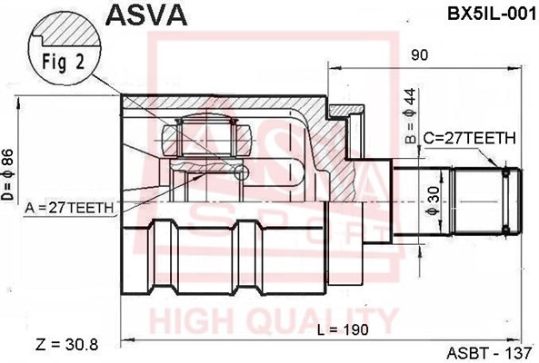 Вал привода колеса в сборе с ШРУСами BX5IL-001 ASVA